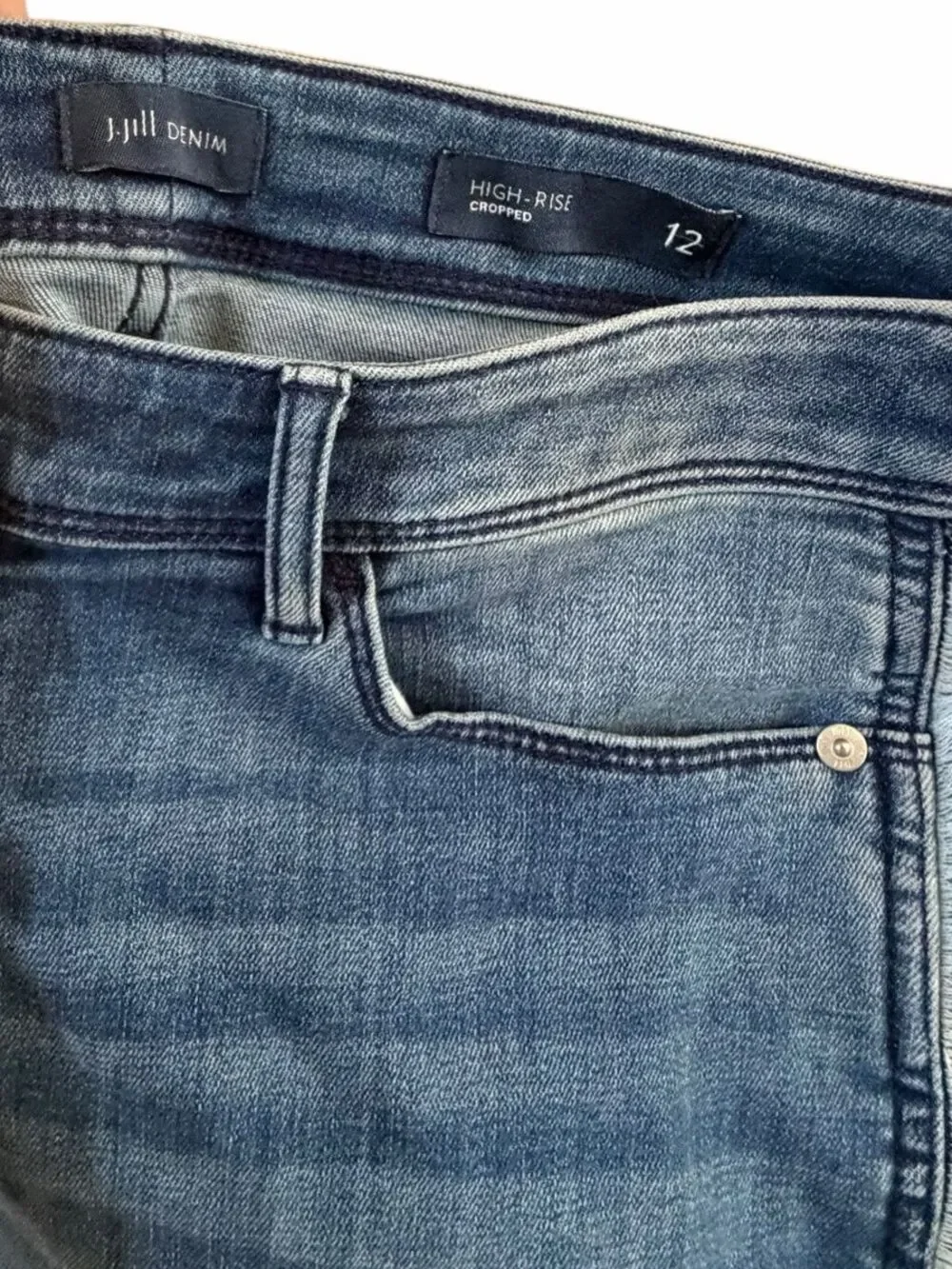 J. Jill High Rise Cropped Fringe Jeans Shore Wash Women’s Size 12 - Picture 4 of 5